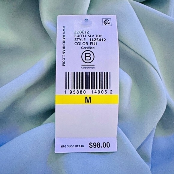 Karen Kane Women's Asymmetrical V-Neck Blouse M Fiji Teal Green Crepe NWT $98 - Picture 9 of 9